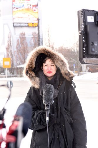 Mary as NAFT’s news anchor; Photo Credit: Regina Brocke, 2019